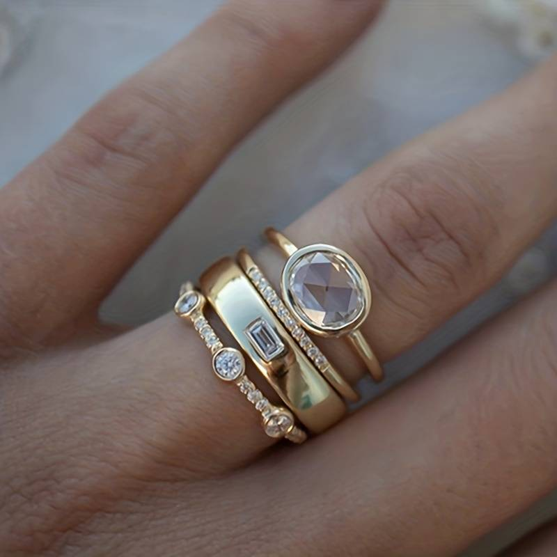 Elira | Vintage Gold & Zirconia Ring Set