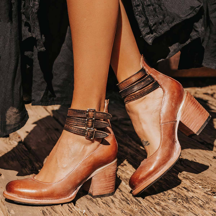 Imogen | Triple-Strap Heels with Supportive Block Heel