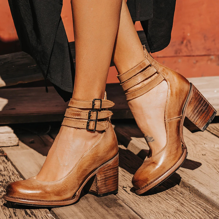 Imogen | Triple-Strap Heels with Supportive Block Heel