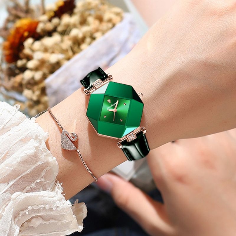 Ava | Diamond-accented green quartz watch