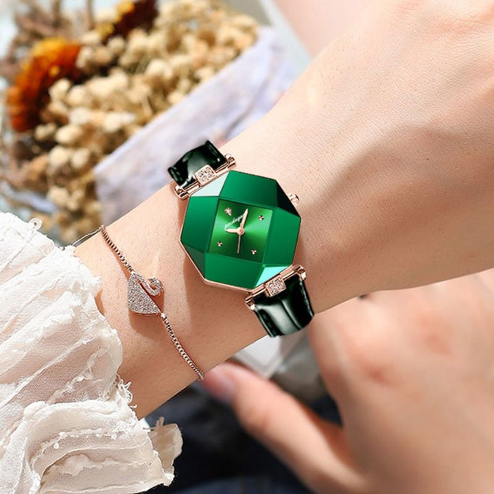 Ava | Diamond-accented green quartz watch