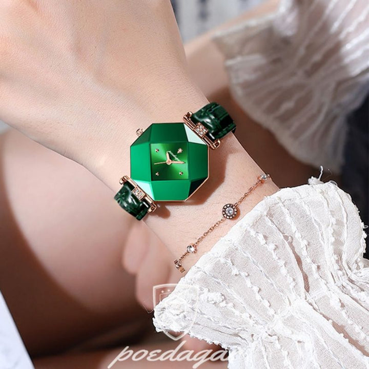 Ava | Diamond-accented green quartz watch