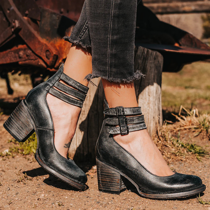 Imogen | Triple-Strap Heels with Supportive Block Heel