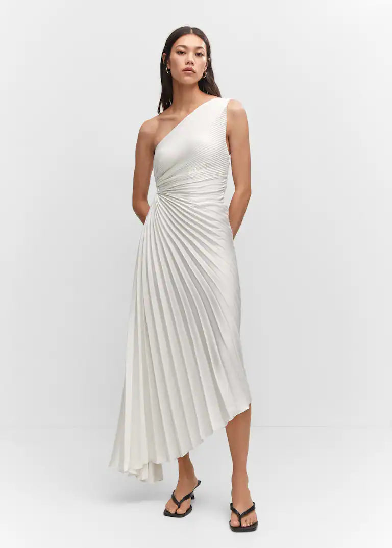 Sylviana | One-Shoulder Pleated Midi Dress