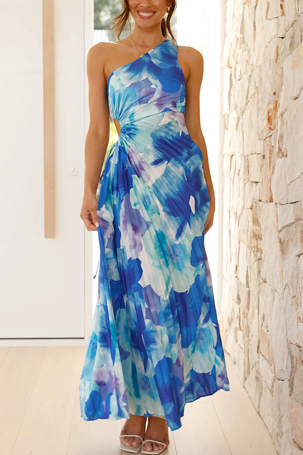 Deja | Floral One-Shoulder Pleated Maxi Dress