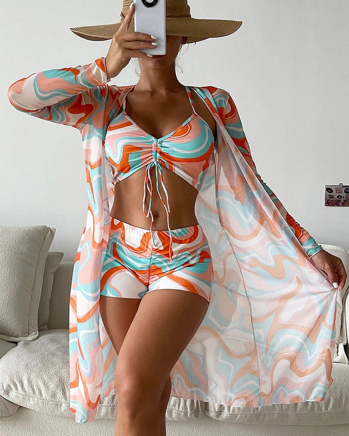 Laluna | Printed 3-Piece Bikini Set with Cover-Up