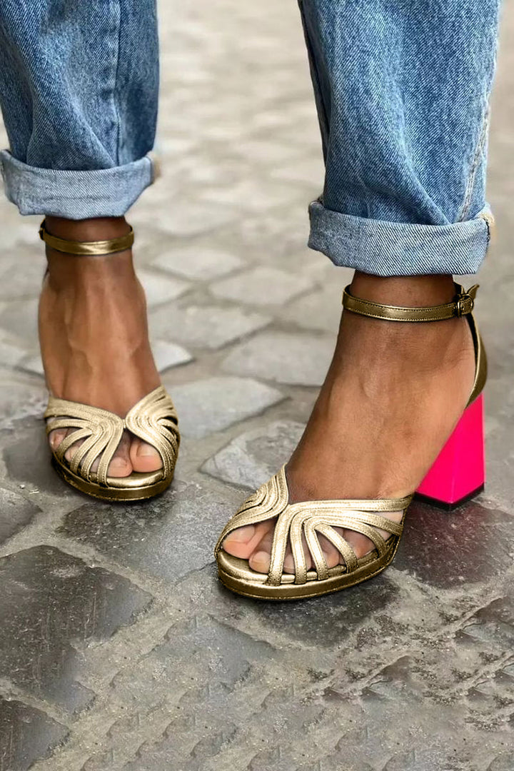 Brooke | Bold Block Heel Sandals with Glam Straps