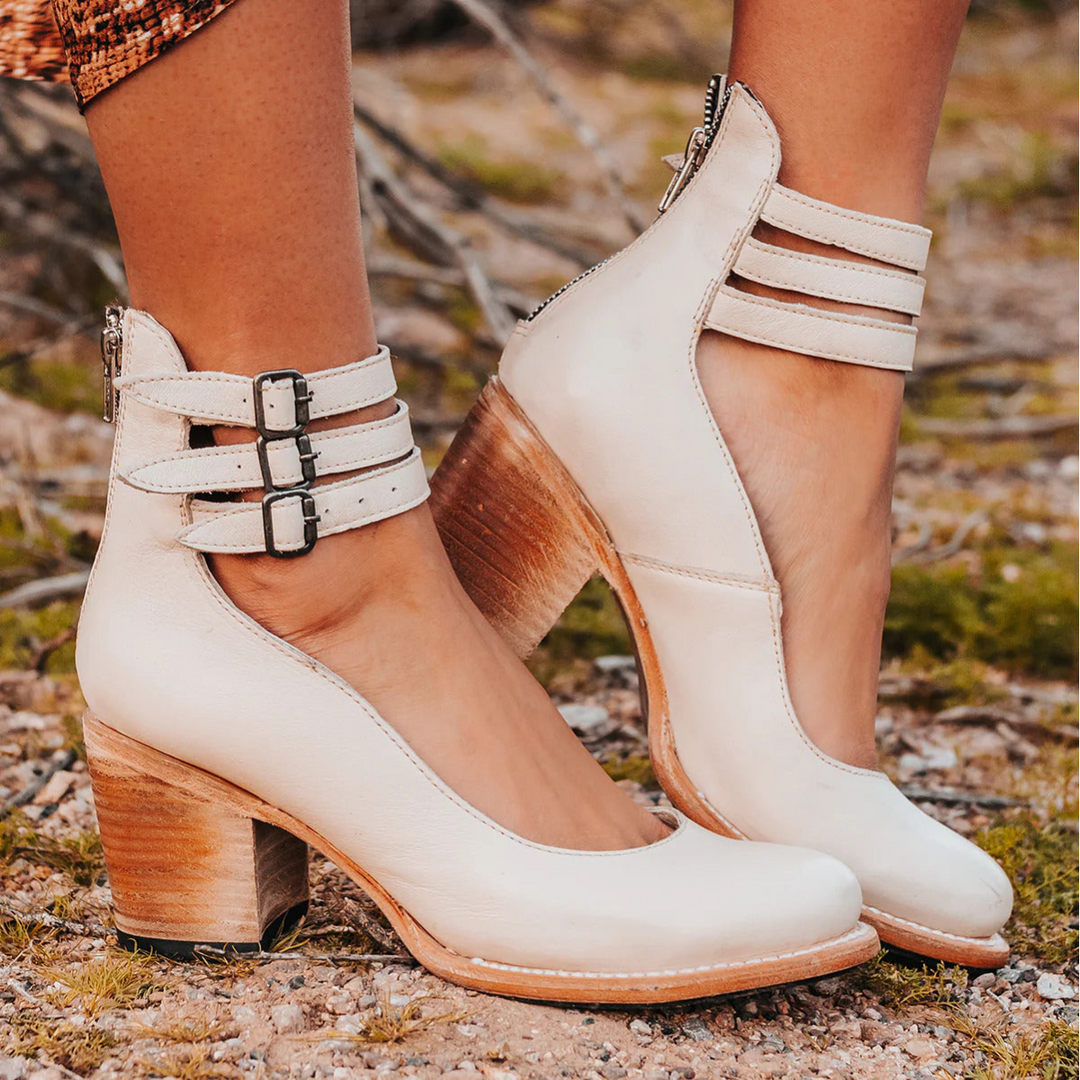 Imogen | Triple-Strap Heels with Supportive Block Heel