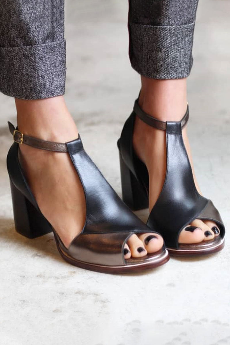Erin | Patchwork Block Heels with Peep-Toe Design