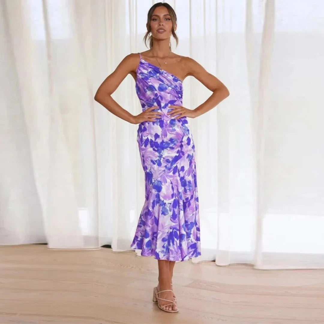 Eliza | One-Shoulder Floral Dress for Sunlit Moments