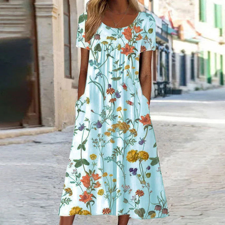 Alya | Boho floral maxi dress with flattering tummy coverage