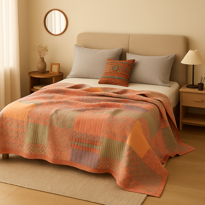 Colourful Square Patchwork Reversible Blanket