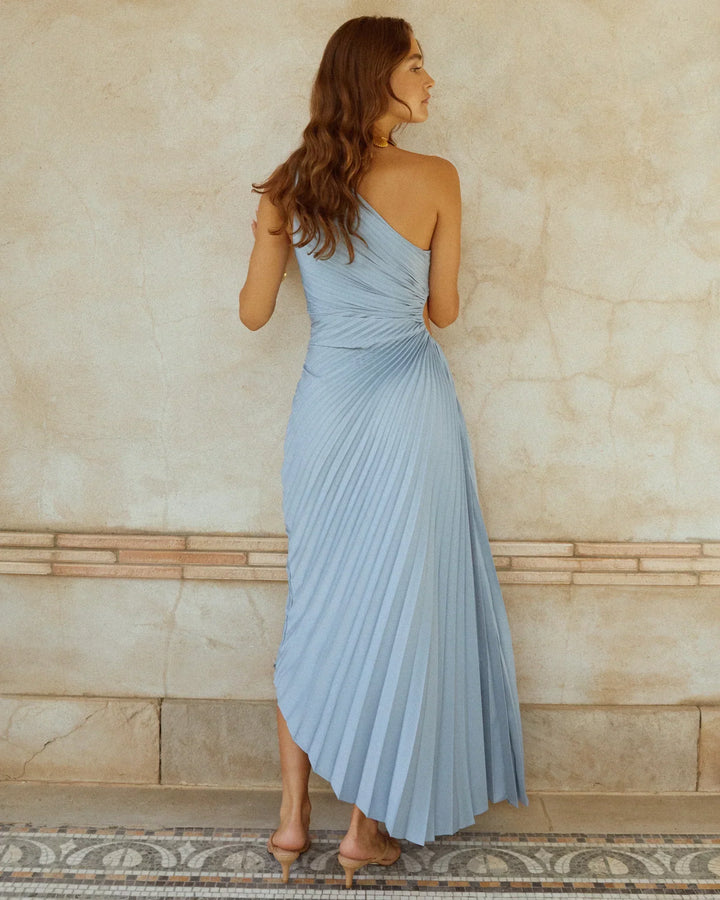 Delfina | Satin One-Shoulder Pleated Dress for Elegant Evenings