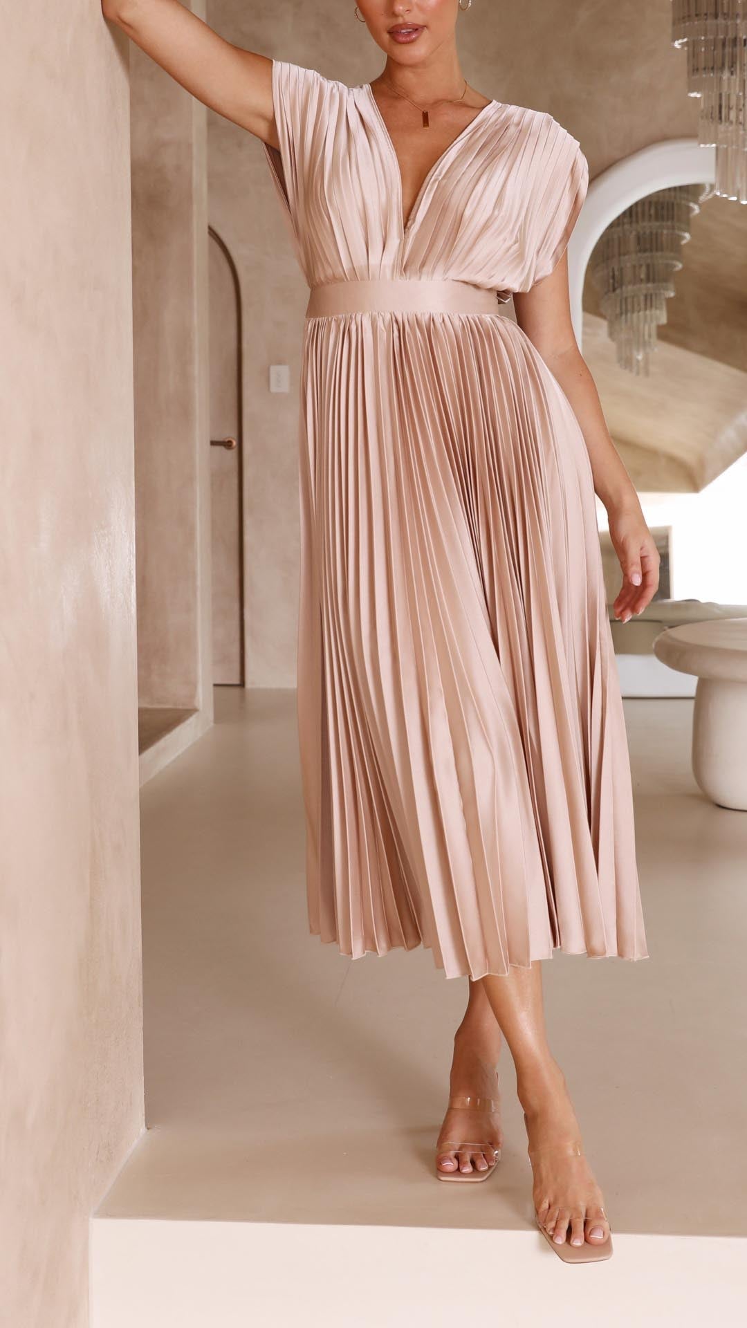 Alexis | Draped V-Neck Dress for Effortless Elegance