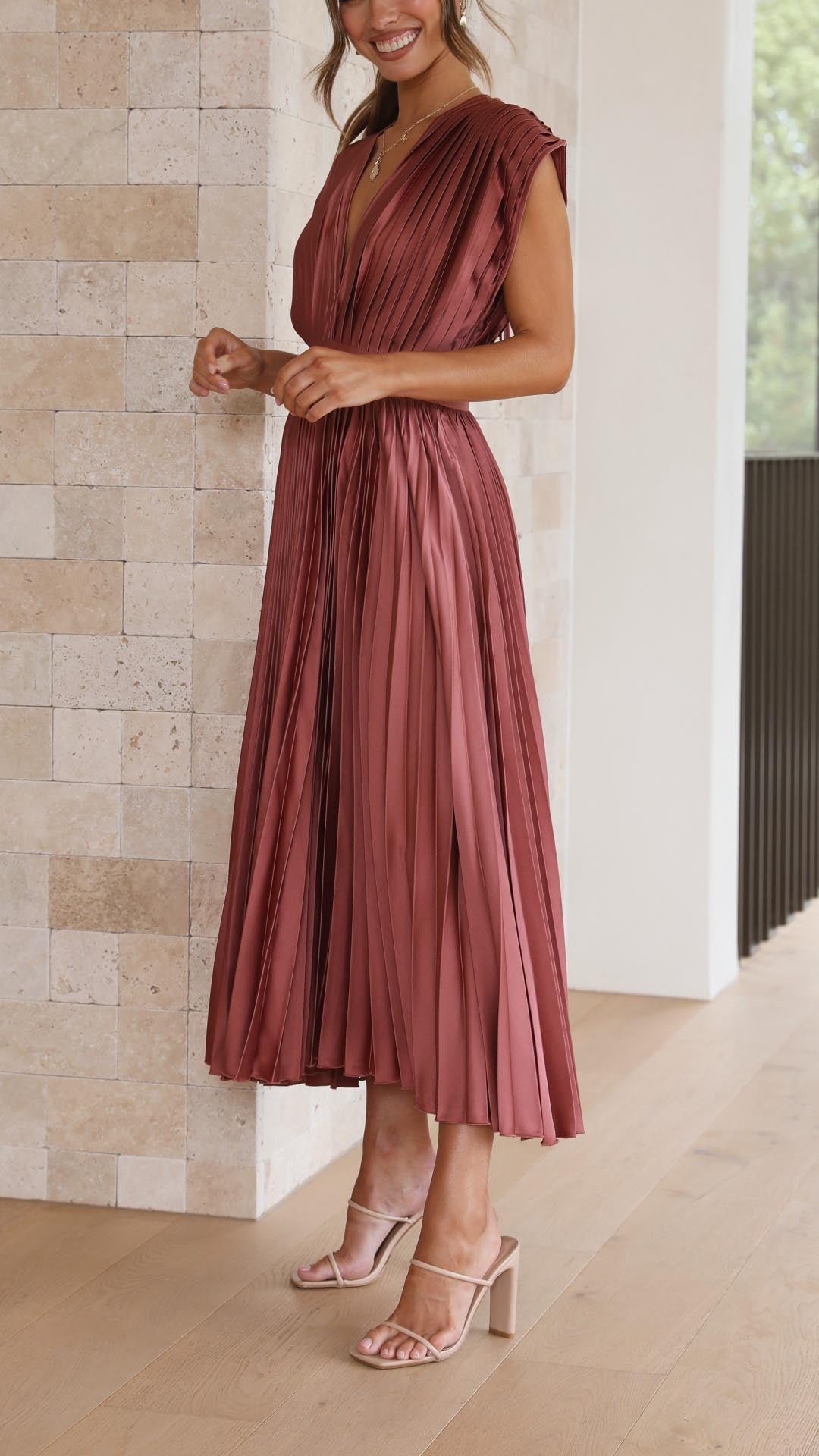 Alexis | Draped V-Neck Dress for Effortless Elegance