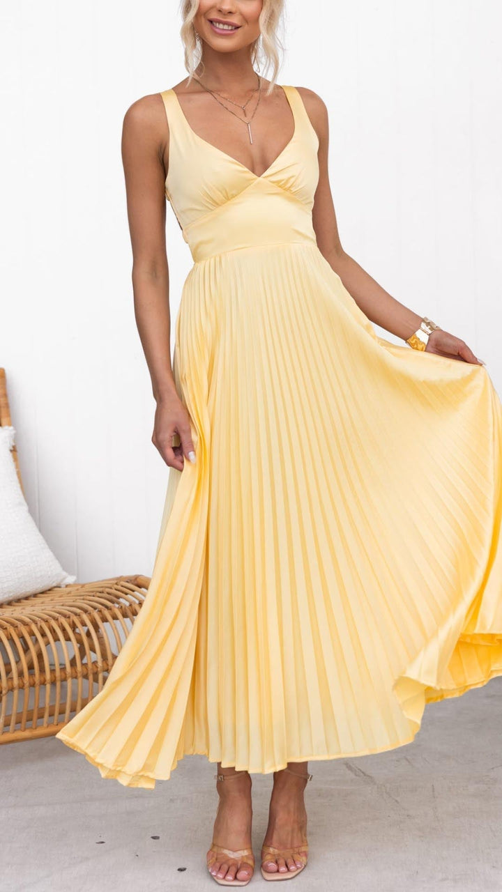 Liora | Pleated Maxi Dress with Crossback Straps