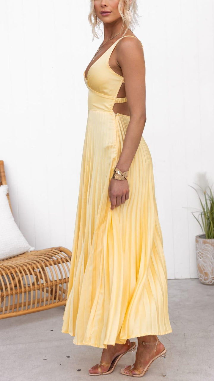 Liora | Pleated Maxi Dress with Crossback Straps