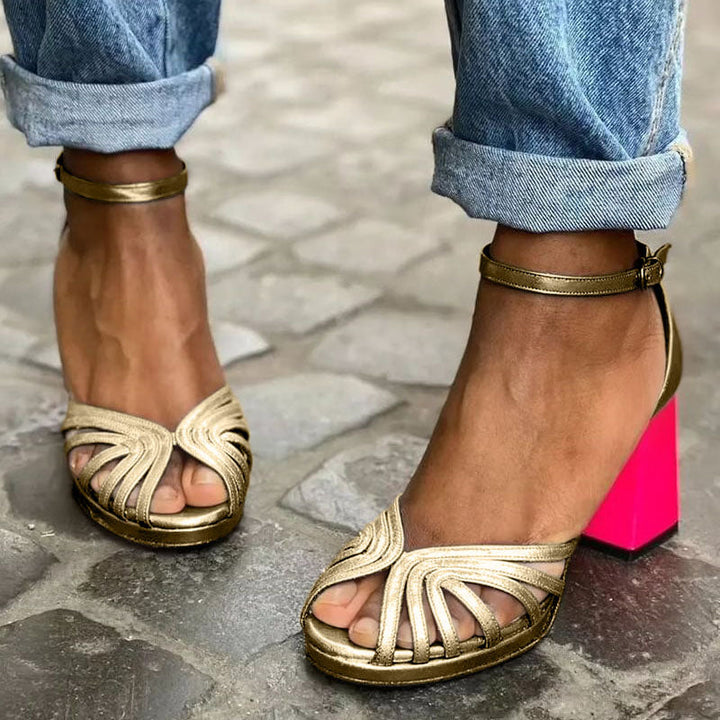 Brooke | Bold Block Heel Sandals with Glam Straps