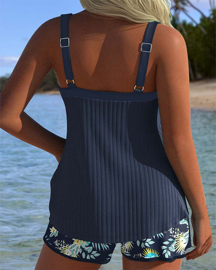 Marina | Striped Tankini Set with Comfortable Beach Shorts
