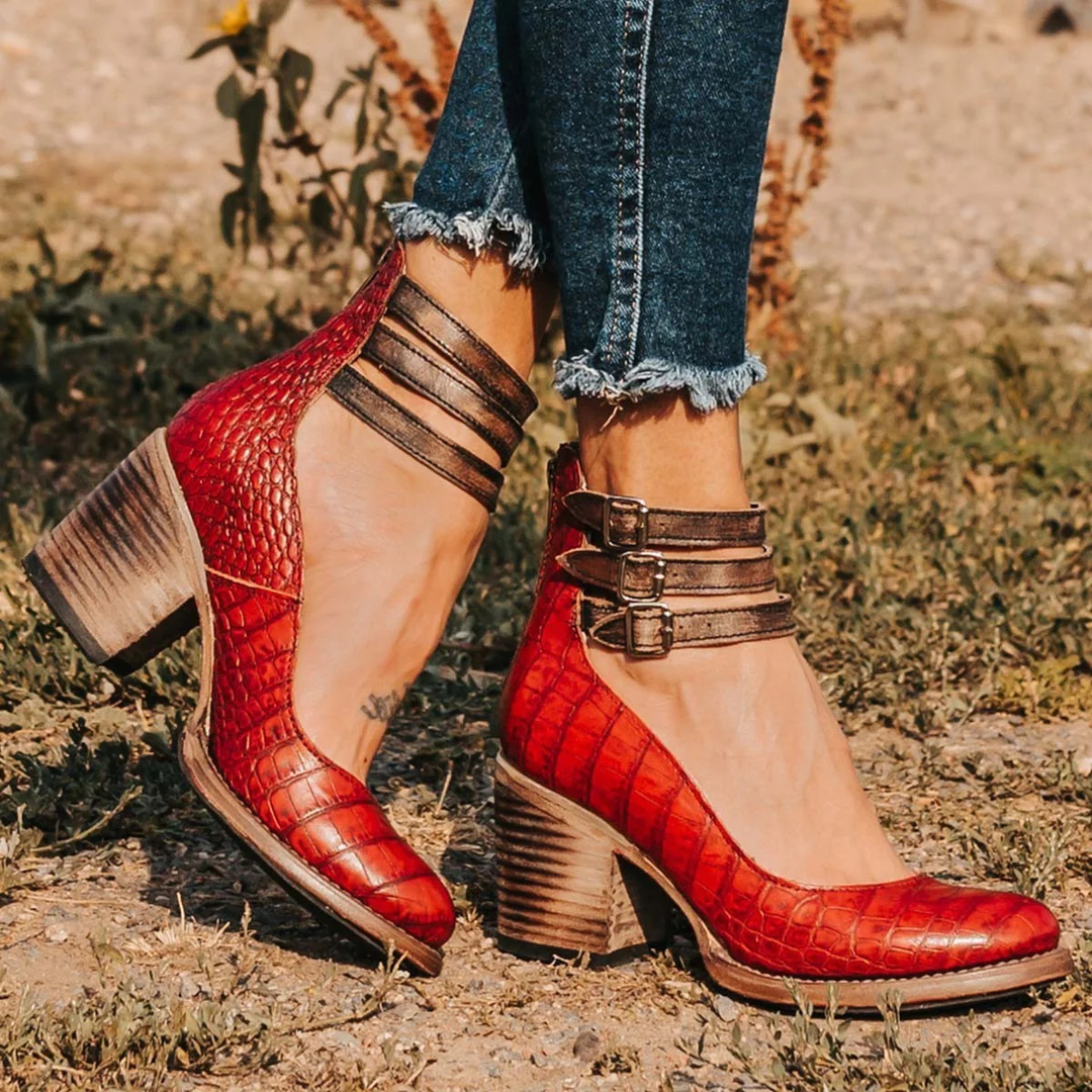 Imogen | Triple-Strap Heels with Supportive Block Heel
