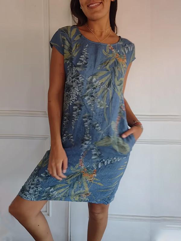 Nona | Casual round neck dress with floral print