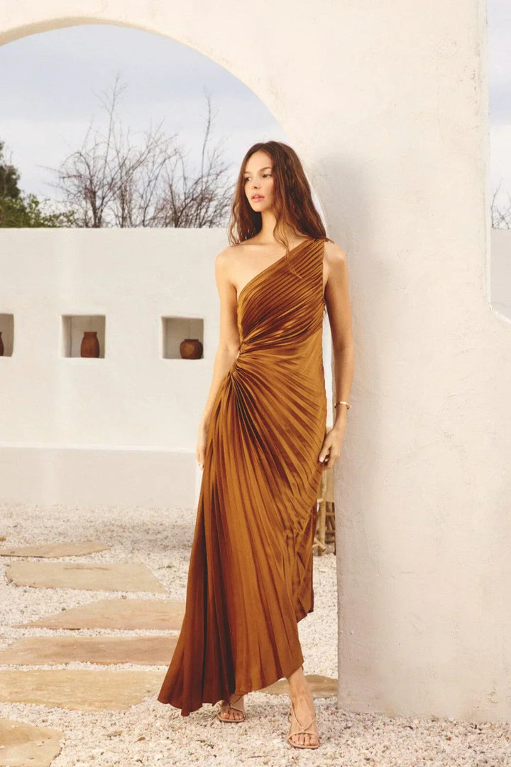 Sylviana | One-Shoulder Pleated Midi Dress