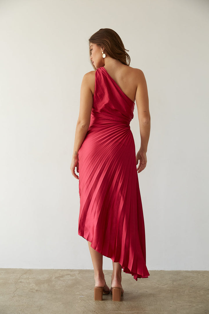 Sylviana | One-Shoulder Pleated Midi Dress